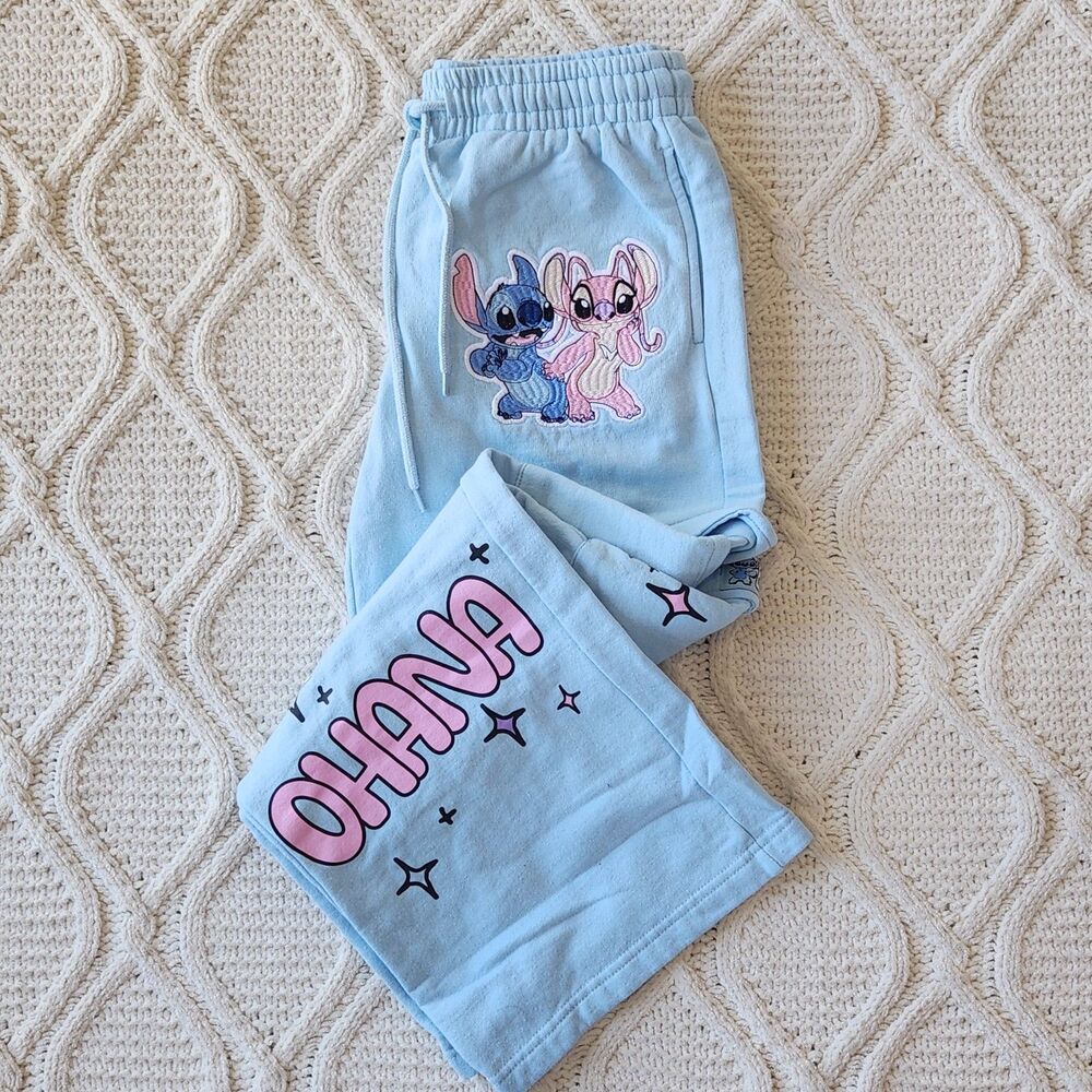 Disney Lilo & Stich Baby Blue Wide Leg Cargo Sweat Pants Size S